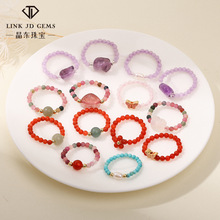 晶东珠宝 新中式天然石圆珠戒指彩色宝石串珠戒圈民族风复古指环