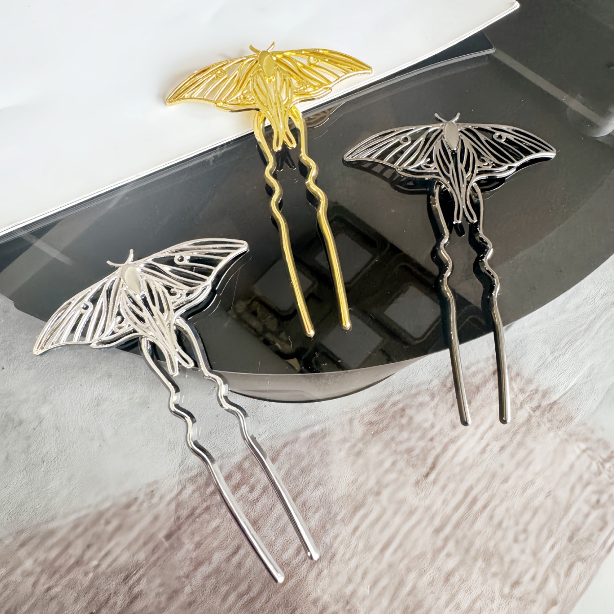 Horquilla de cabello de doble inserción en forma de U, horquilla de cabello simple, horquilla de cabello de mariposa metálica moderna, horquilla de cabello de bola, horquilla de cabello para mujeres