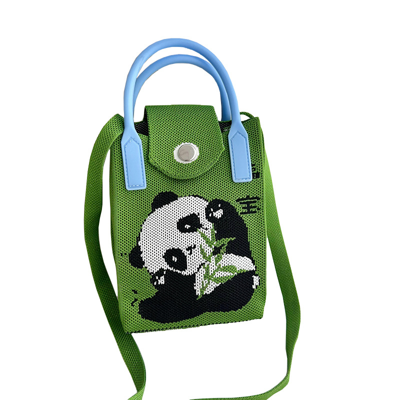Bolsa de tejido para móviles, caricatura de panda para mujeres, estilo coreano, bolso de hombro único, bolso de viaje, bolso de cambio, bolso pequeño