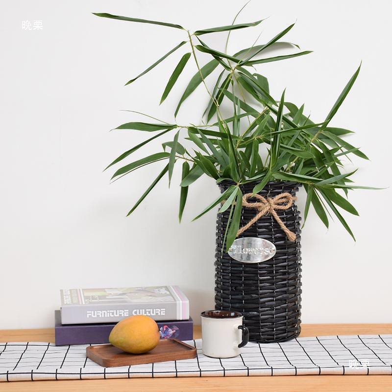 Decoración floral canasta floral canasta de sauce flor seca maceta trenzada canasta sala de estar artesanal idílica creativa adornos de caña