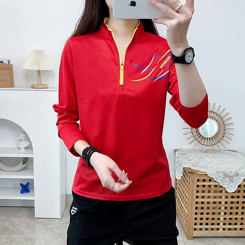 Camiseta de secado rápido al aire libre de mujeres deportivas correr acampando cuello de manga larga T transpirable de verano hombre de manga corta prendas de secado rápido comercio exterior