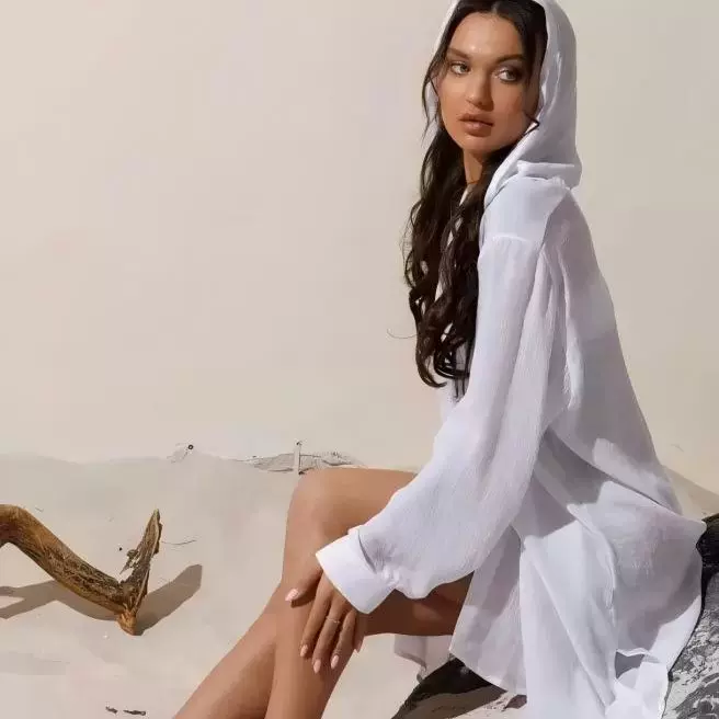 2025 新品 跨境沙滩外套女休闲度假纯色套头比基尼泳衣罩衫防晒服