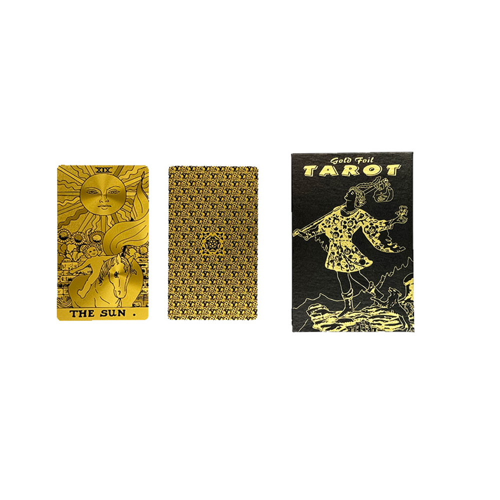 Suministro transfronterizo de lámina de oro Tarjeta de tarot Carlo tarjeta Torre libro tarot impresión en color PVC impermeable manual juego de mesa mantel