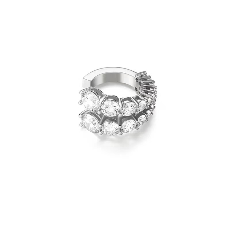 Orecchini a clip per orecchie Orecchini in metallo con temperamento semplice e alla moda da donna Orecchini a forma di C intarsiati con diamanti multistrato europei e americani_voghion.com