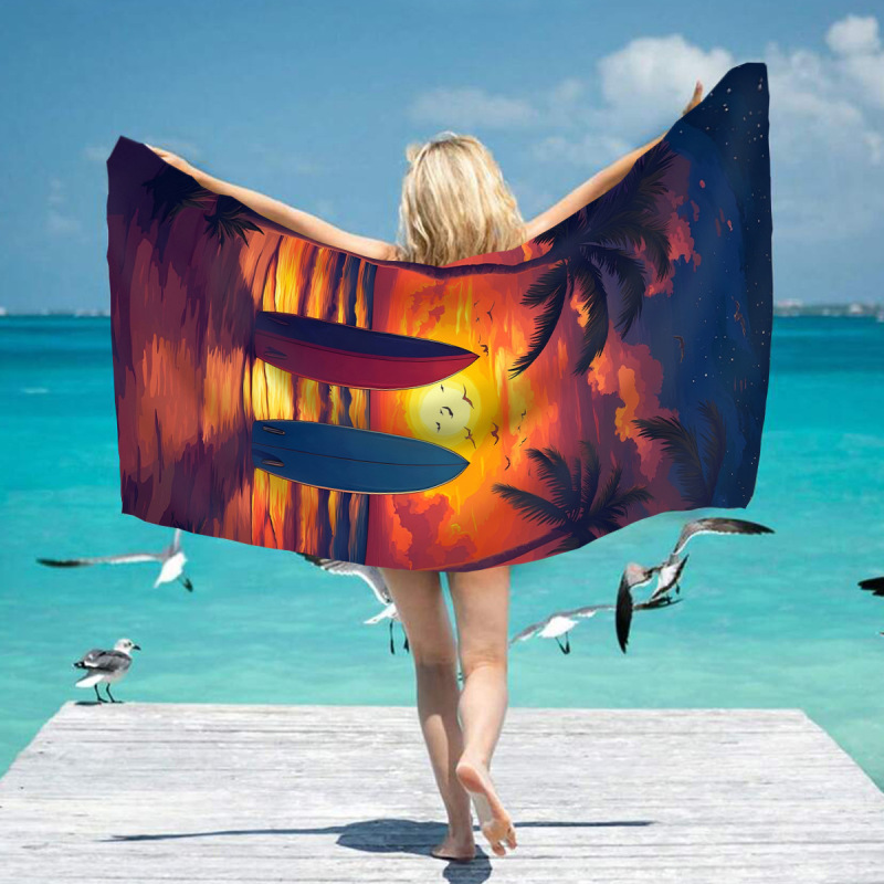 Cross-border Sunset Palm Tree Surfboard Microfiber Digital Printing Beach Absorbent Beach Bath Towel Sports Towel Cross-border Sunset Palm Tree Surfboard Microfiber Digital Printing Beach Absorbent Beach Bath Towel Sports Towel