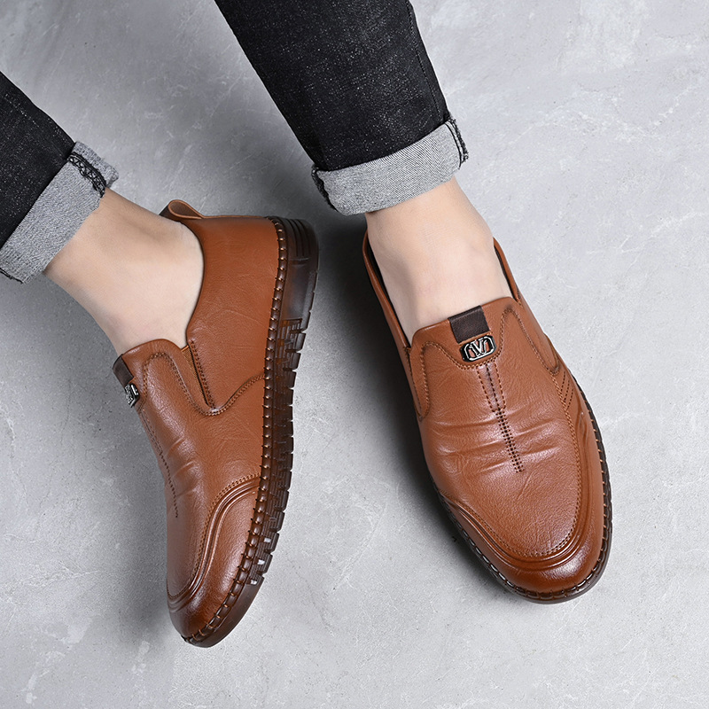 부드러운 가죽 부드러운 바닥 남성 가죽 신발 남성 봄 새로운 캐주얼 가죽 신발 남성 운전 아빠 신발 남성용 미끄럼 방지 비즈니스 가죽 신발