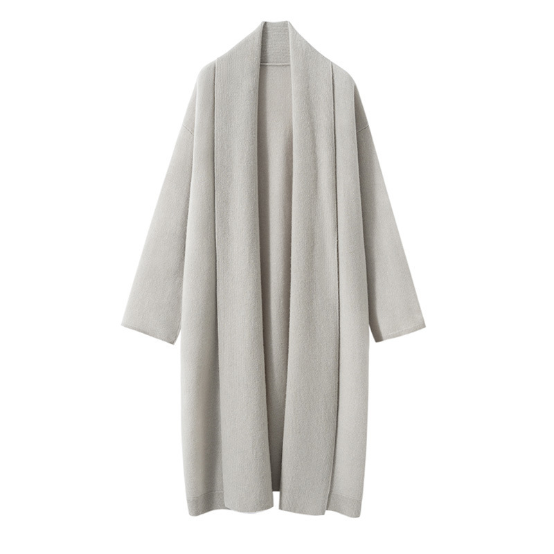 As Soft as Clouds! High-End Lapel Buttonless Cashmere Cardigan Women's Long Loose Sweater with Knitted Jacket As Soft as Clouds! High-End Lapel Buttonless Cashmere Cardigan Women's Long Loose Sweater with Knitted Jacket