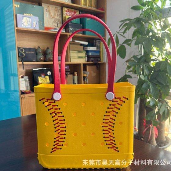 Cross-border EVA beach bag solid color printed hole bag eva vegetable basket swimming storage bag outdoor bath handbag