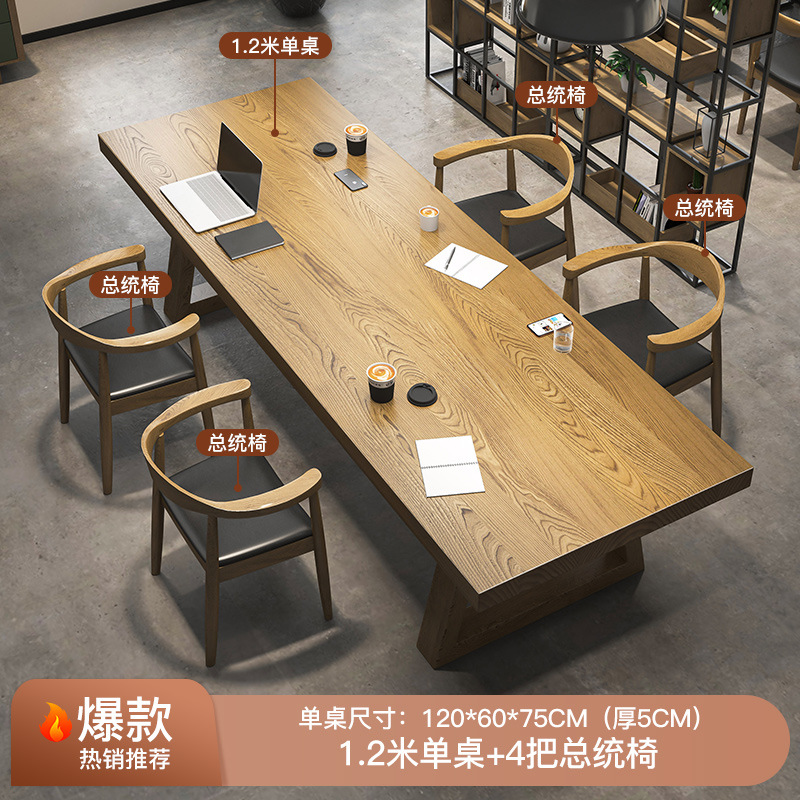 [폭발] 싱글 테이블 120 [5cm 두께] + 회장 의자 4