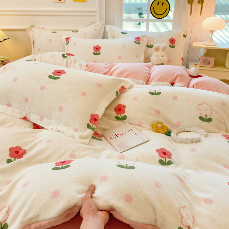 2026 nuevo invierno engrosado leche de lana de coral sábanas de lana de cama cubierta ropa de cama de dormitorio de tres piezas