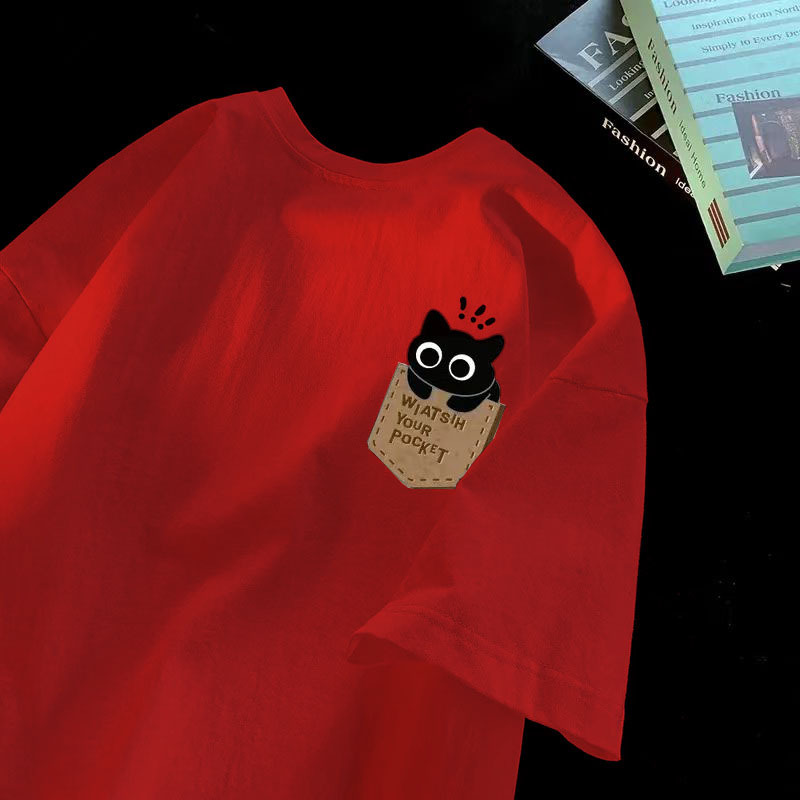 Cartoon Crewneck Short-sleeved T-shirt Casual Trendy Men's and Women's Summer Instagram Style Shirt Trendy All-match Half-sleeved T-shirt