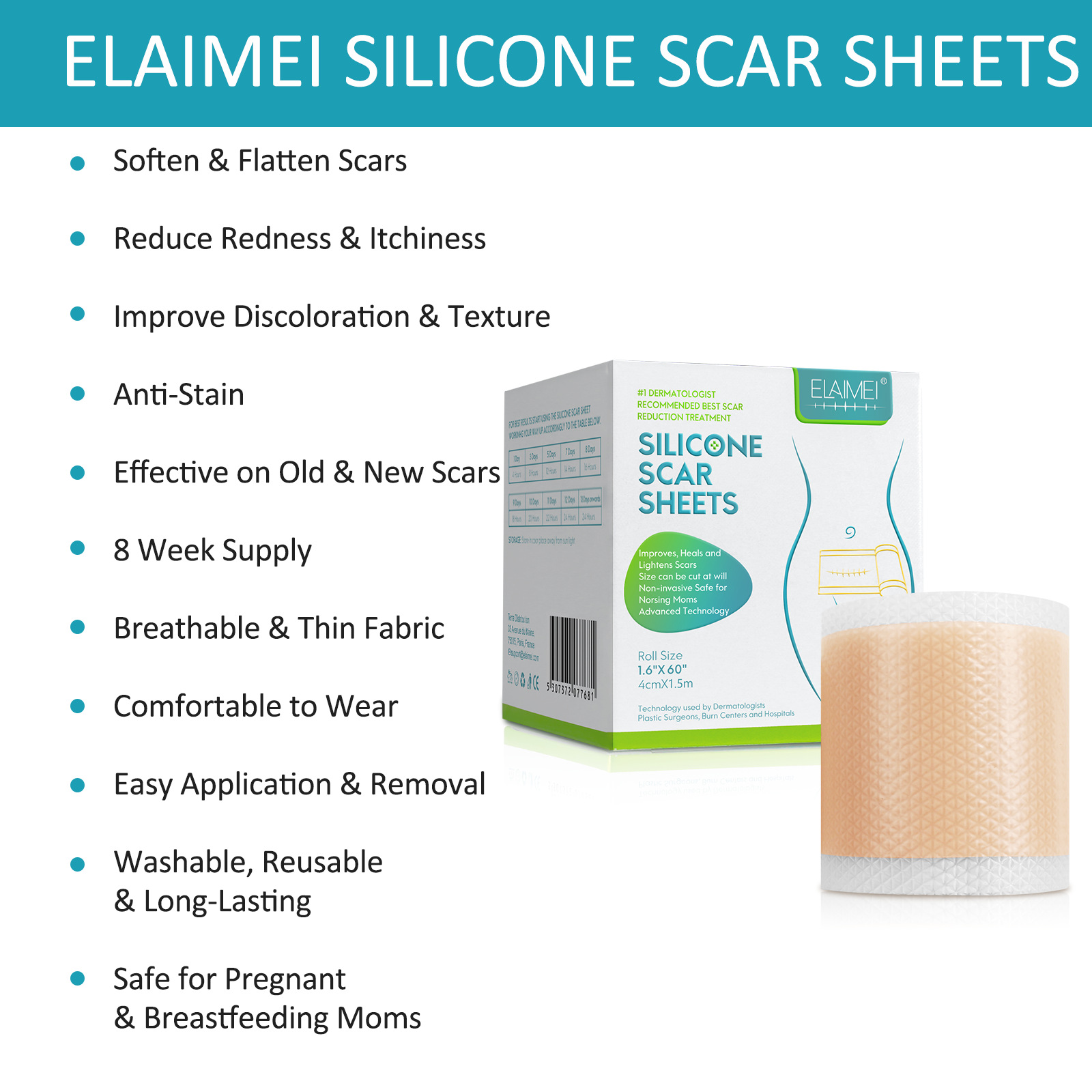 ELAIMEI™ Medical Soft Silicone Gel Tape for Scar Removal 