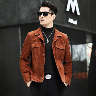 New Men's Leather Suede Lapel Short Leather Jacket Autumn Fashion Youth Casual Single-breasted Leather Jacket