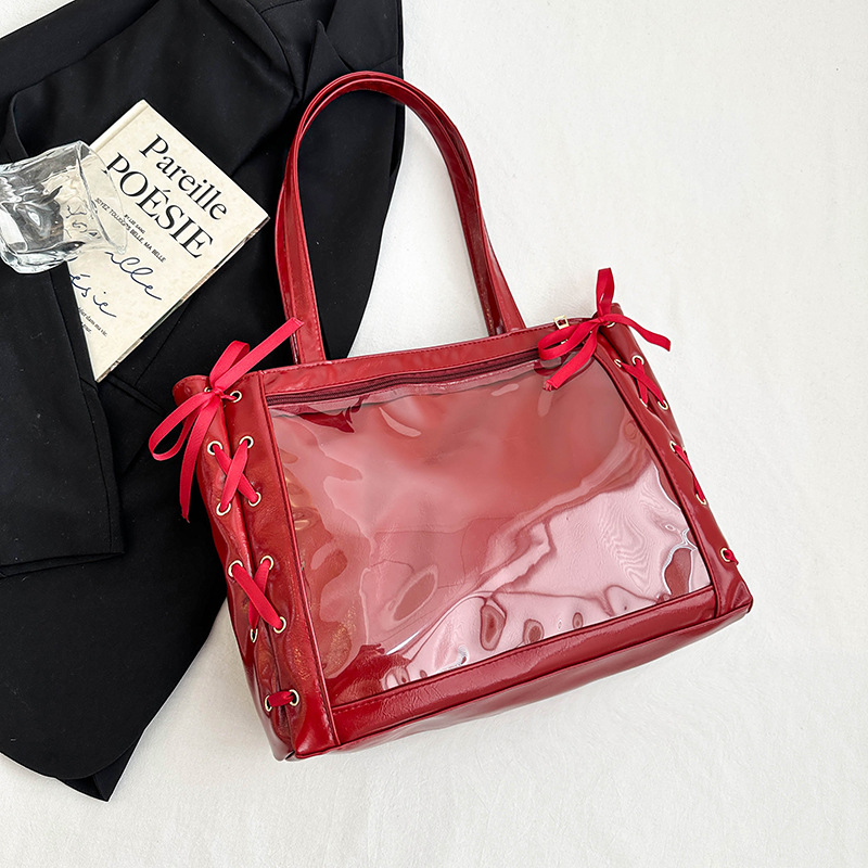Bolsa de gran capacidad 2025, nueva cinta japonesa suave, arco de arco, bolsas de hombro transparentes, moda