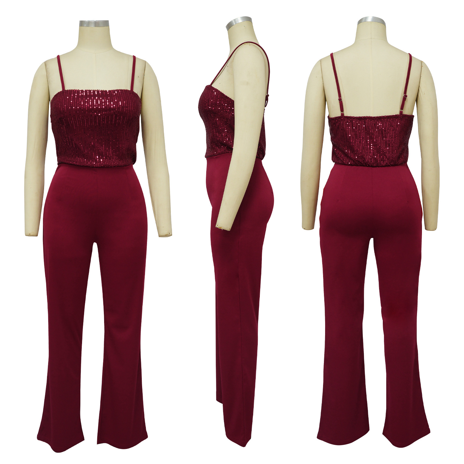 Banquet Occasion Comfort Function Women's Banquet Sexy Solid Color Full Length Sequins Jumpsuits
