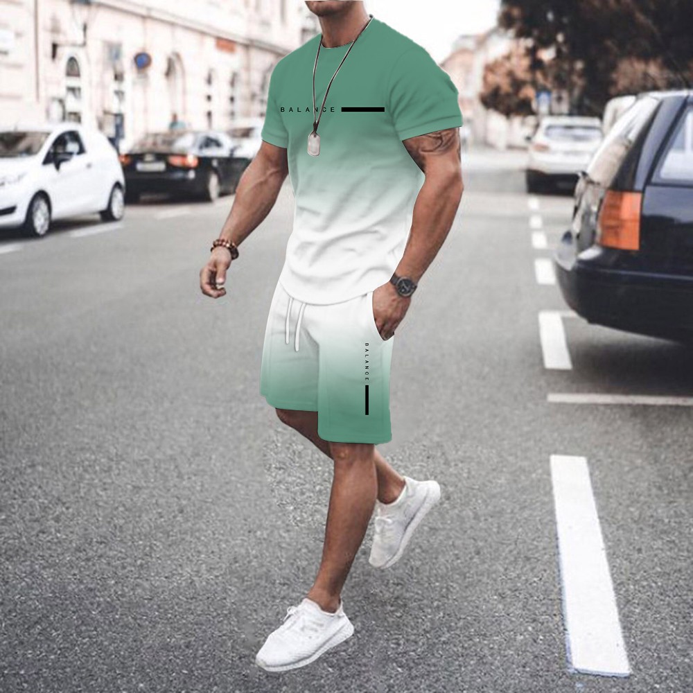Completo estivo da uomo a due pezzi: camicia a maniche corte dalla vestibilità ampia e t-shirt taglie forti con pantaloncini Mingshi_voghion.com