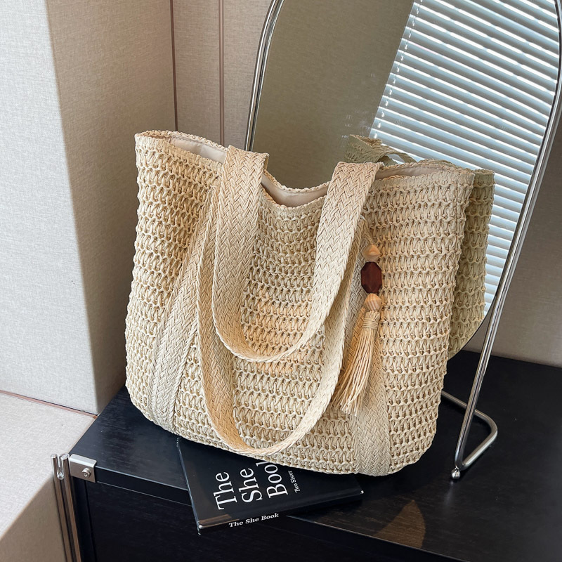 ショルダーバッグニッチストローバッグレディース新作トレンド大容量通勤トートバッグ海辺織ビーチバッグ大型バッグ|undefined