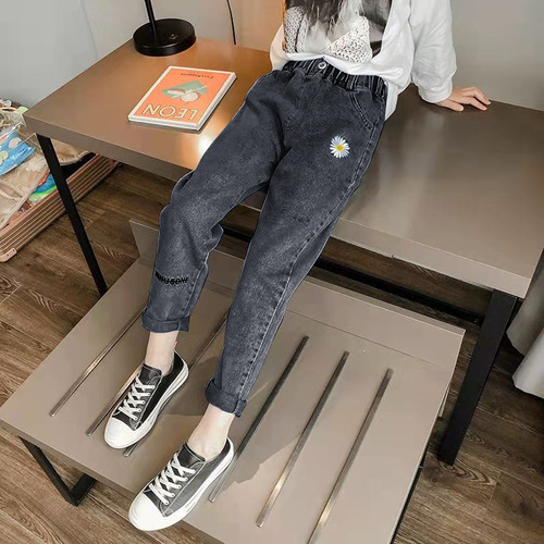 Children's Denim Pants 2024 Spring and Autumn New Girl Korean Style Fashion Long Pants for Big Kids Loose Baby Casual Pants