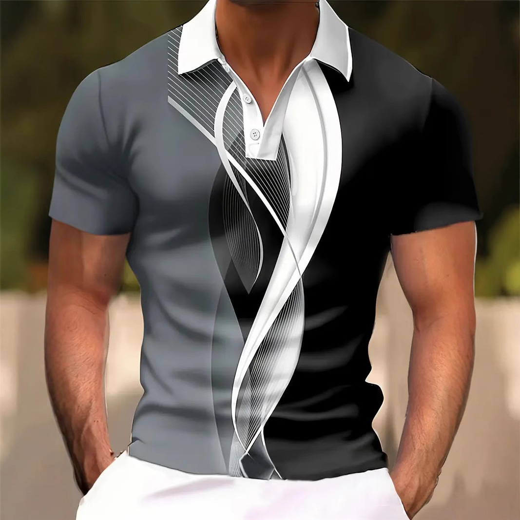 Camisa polo de solapa con botones de manga corta para hombre europeo y americano de Amazon Camisa de moda callejera con estampado digital 3D MB13