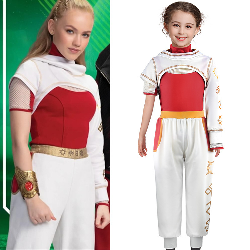Popular Cross-Border Zombie High School 4 Girls' Cosplay Costume Halloween Red and White Children's Clothing Movie Character Performance Outfit Three-Piece Set