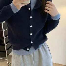 藏蓝色假两件毛衣女内搭春款别致绝美小上衣设计感茶里茶气小香风