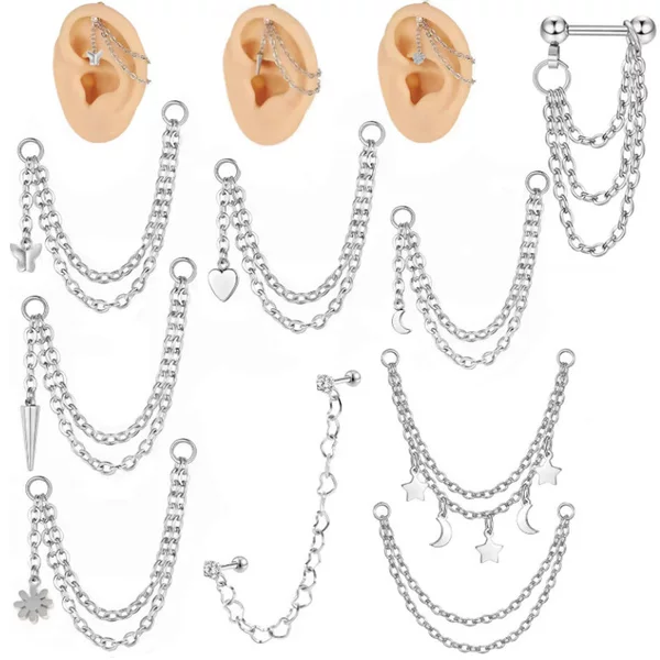 Tassel Chain Earring Jewelry Stainless Steel Earring Nose Ring Nose Chain Piercing Accessories Barbell Earring Ear Bridge Ear Nail