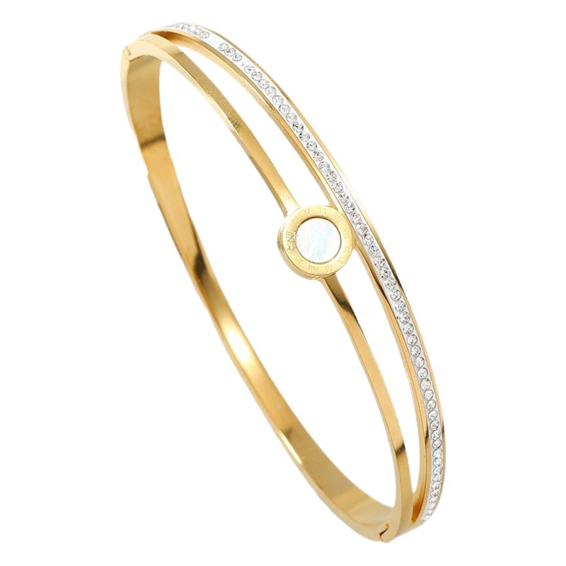 Nuevos productos europeos y estadounidenses de acero de titanio pulsera de números romanos conchas de mujeres conchas de diamantes pulsera de moda de acero inoxidable