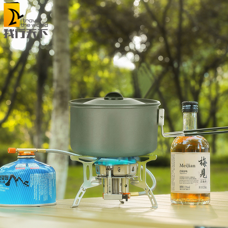 Estufa al aire libre fuego feroz estufa de tres cabezas de picnic portátil estufa de gas camping utensilios de cocina a prueba de viento estufa de gas de camping estufa
