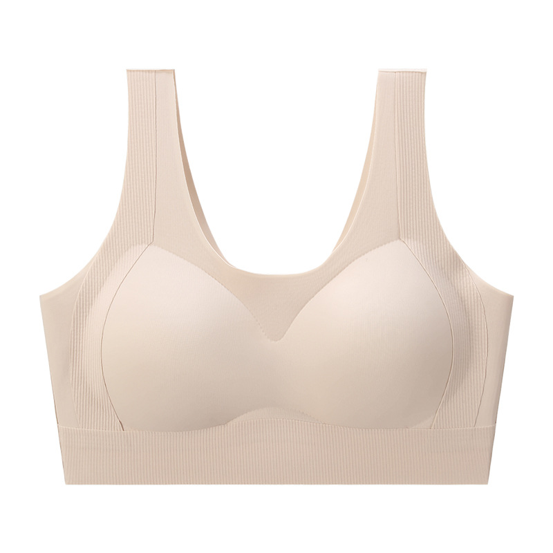 Tire hacia arriba, ropa interior sin costuras, mujeres reunadas, anti-caída, sin anillo de acero, hermoso sujetador trasero, copa de concha integrada, soporte suave