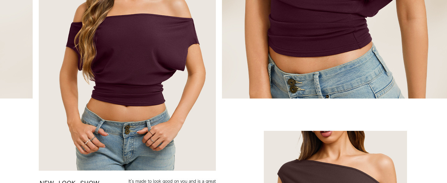 Women's Sexy Off Shoulder Asymmetrical Slim Fit Short Sleeve Top – Side Slash Neck Summer Tee_ecoleips.com
