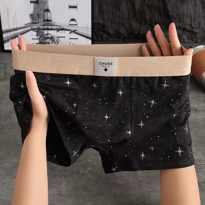 Cotton New Fashion Men's Underwear Mid-Waist Slim Fit Popular Starry Sky Print Boxer Boys Personalized Boxer Shorts