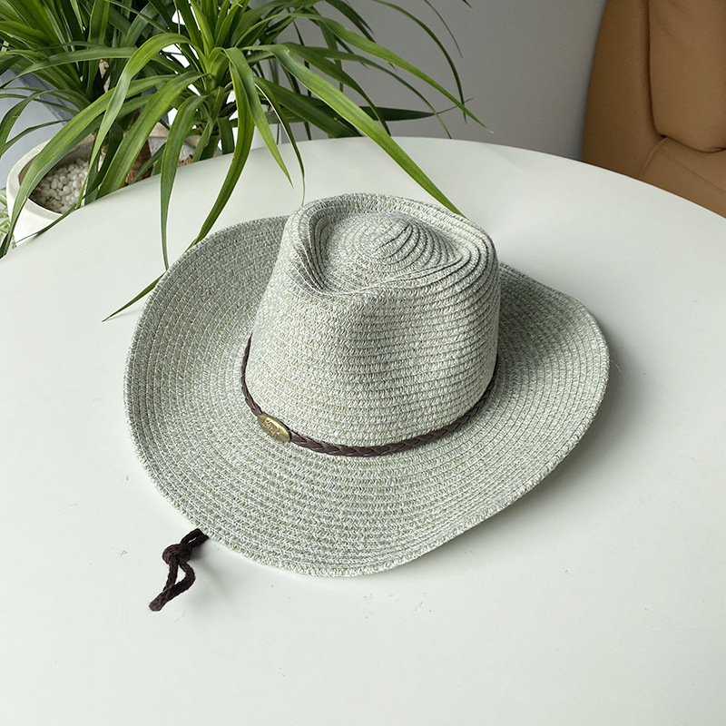 Vintage stråhatt för dam och herr med brett brätte cowboy stil_voghion.com