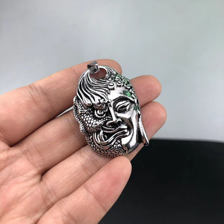 Chinese Style Men's Jewelry Buddha/Demon Head Pendant Alloy Half-Buddha-Half-Demon Necklace Accessory Cross-Border