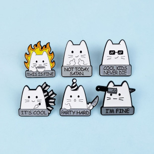 Cartoon Funny Cat Brooch, Personalized Shape, English Letters, Alloy Badge, Cute and Versatile Pin Accessories, Cross-Border