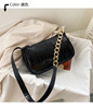 Fashionable shoulder bag, chain, underarm bag, Korean style, 2022, crocodile print