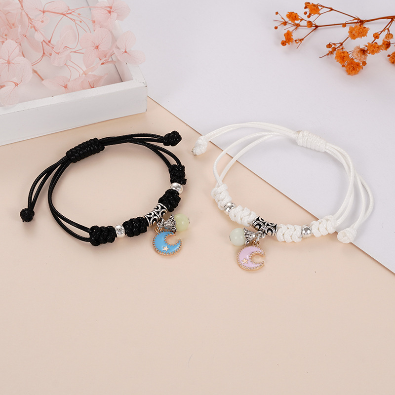Alloy, Luminous Beads, Wax line Material Cute Moon Starfish Cat Alloy Luminous Beads Wax Line Woven Chain String Bracelets Wholesale