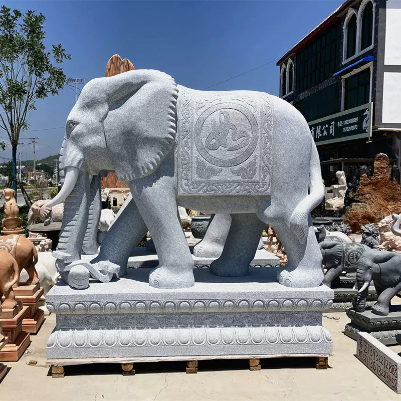 厂家现货花岗岩石雕大象庭院门口招财汉白玉小象一对看门石象摆件