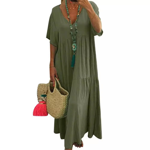 2024 Spring and Summer Europe and America WISH Amazon New V-neck Irregular Multi-color Multi-size Long Dress with Wide Skirt 