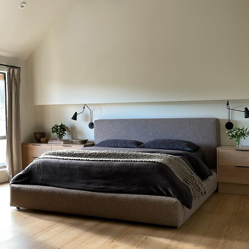 設計師民宿床意式極簡奶油風羊羔絨雙人床北歐輕奢布藝網紅落地床