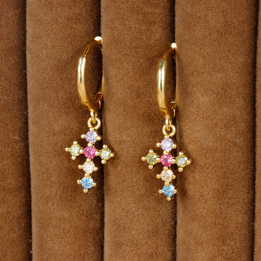 10g Weight Copper Ear Needle Material Zircon Inlay Material Charm Sleeper Hoop Earrings, Drop Earrings Classification 1 Pair Quantity Daily Occasion Copper Material Geometric Pattern Women's Gender Plating Design IG Style Style 1 Pair IG Style Geometric Plating Copper Zircon Drop Earrings 4
