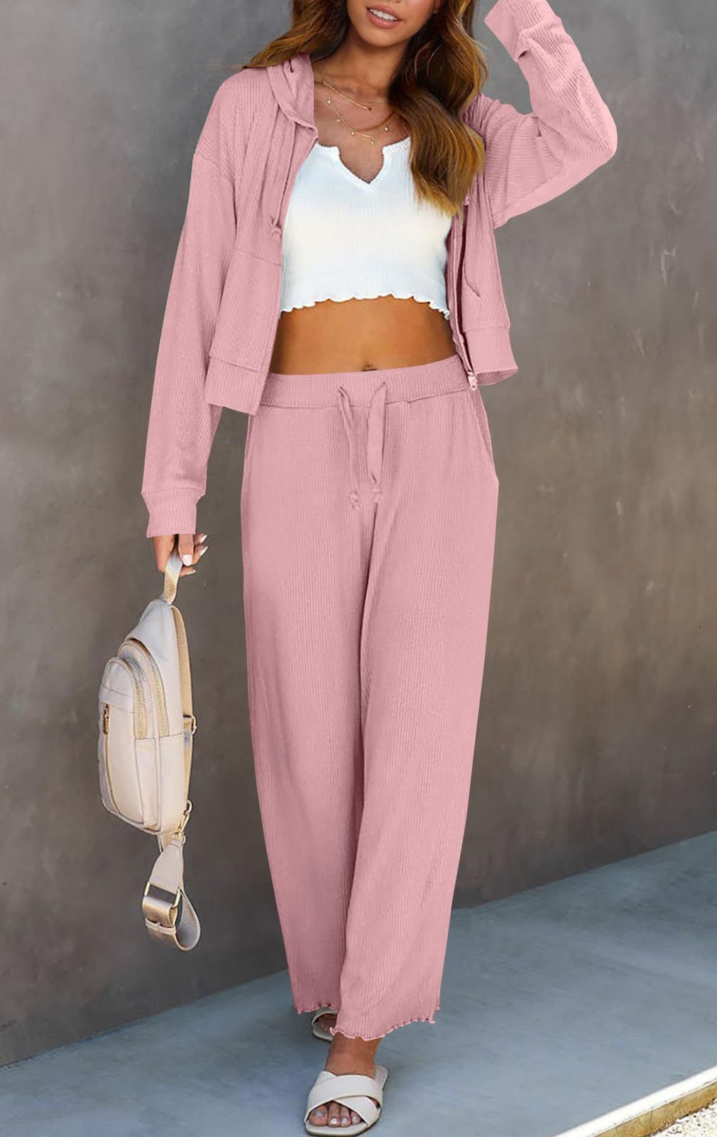 Conjunto de Ropa de Casa para Mujer de Poliéster con Capucha y Manga Larga
