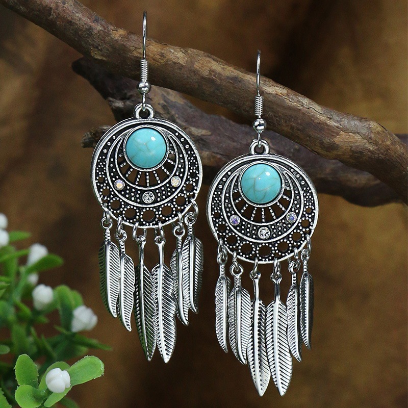 1 Pair Ethnic Style Geometric Plating Alloy Turquoise Drop Earrings display picture 3