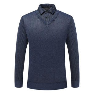 Cross-border e-commerce for men's fake two-piece sweater men's loose straight men's sweater pullover sweater sweater sweater