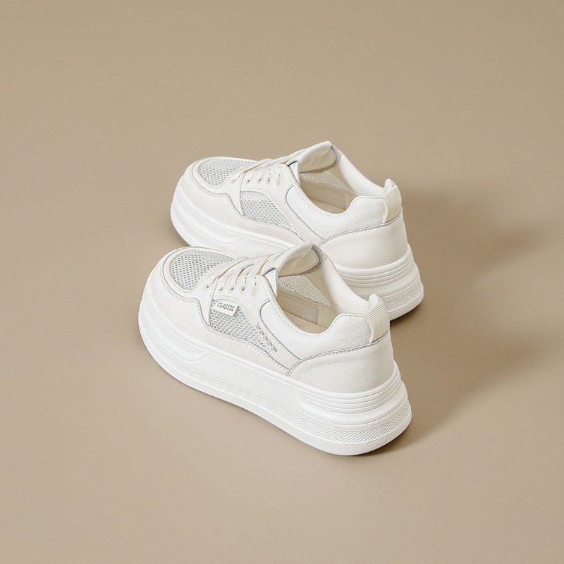 Giày sneaker nữ chunky đế dày tăng chiều cao 4cm, lưới thoáng khí siêu nhẹ — AL35E mét màu bạc
