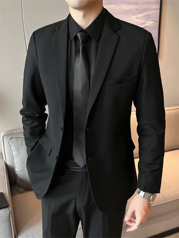 2025 Spring and Autumn New Men's Business Casual Slim Fit Korean Style Black Suit Jacket Men's Professional Formal Wear