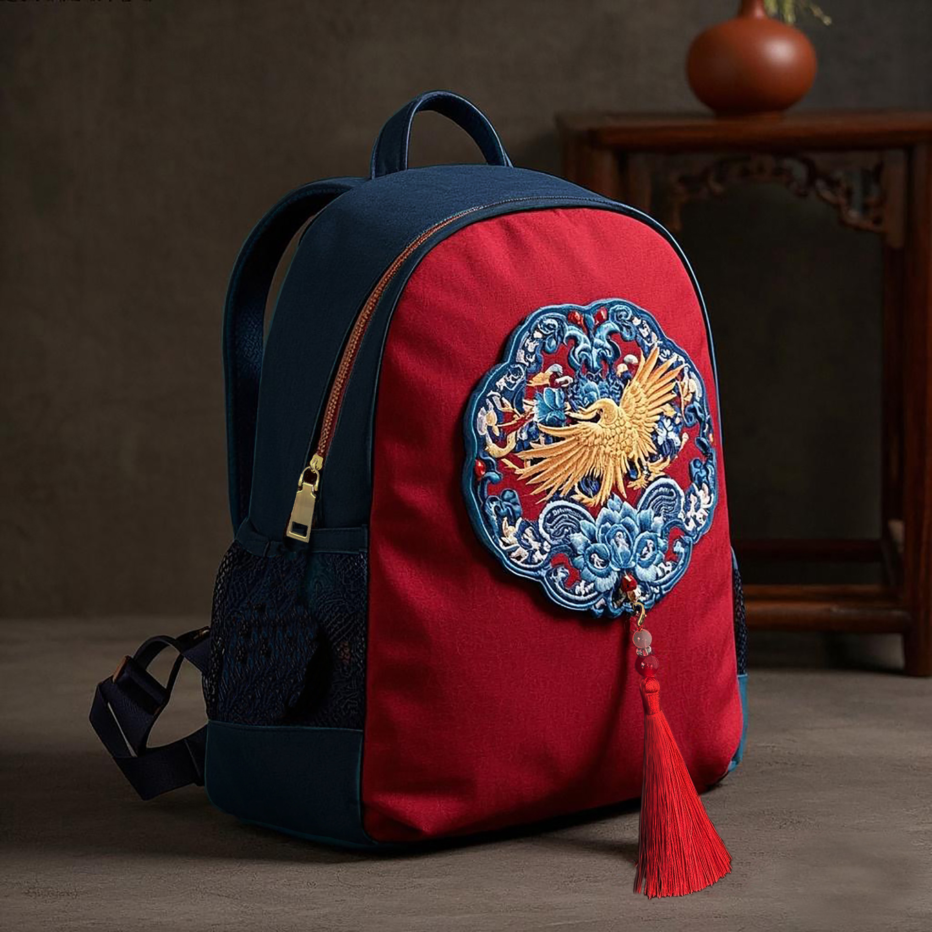 国潮绣花民族风包包帆布双肩包刺绣新中式休闲旅游女包2025新款