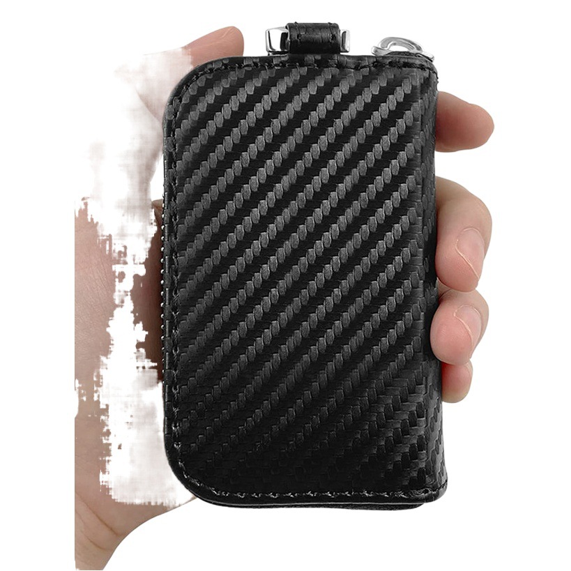 Nuevo en stock bolsa de llave del coche cubierta de la caja de blindaje de señal RFID cuero antirrobo control remoto con gancho rojo y negro