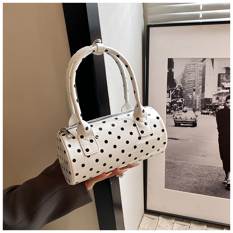 Patent Leather Polka Dot Summer Casual Boston Handbag Cute French Style Shoulder Bag For Women Wholesale - Thumbnail 6