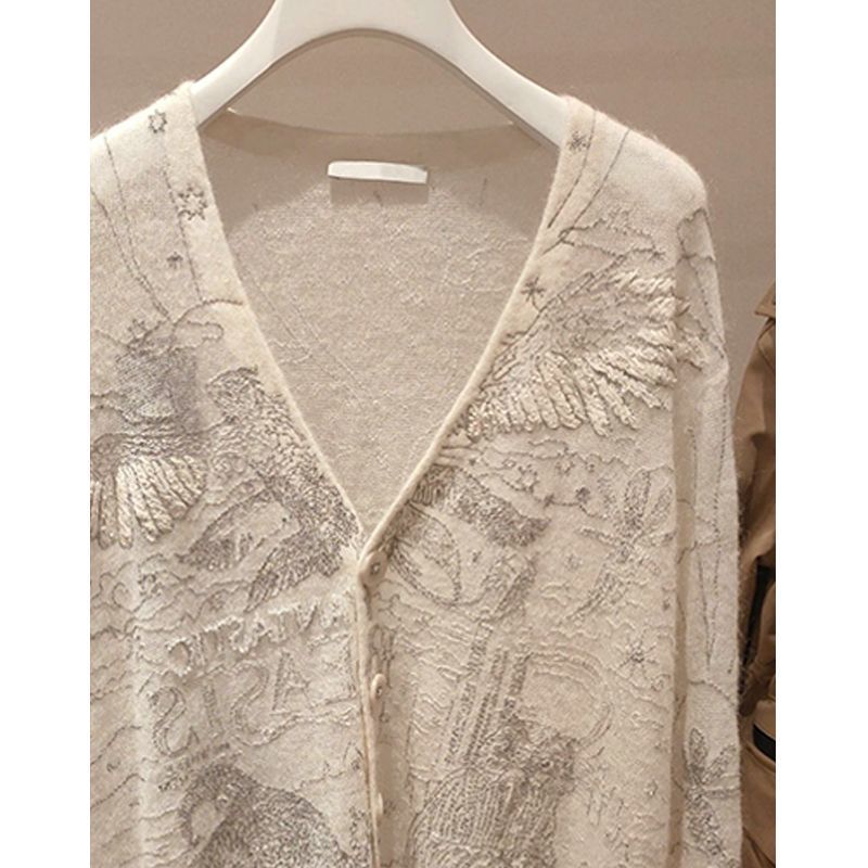French High-End and Super Nice Design Knitted Cardigan Women's Autum New V Neck Sweater Jacket Top