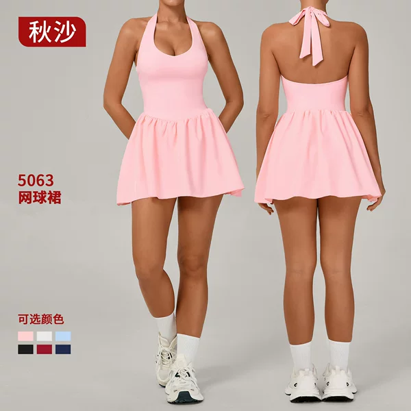 European and American Lace-Up Nude Sports Tennis Wear for Women, Anti-Exposure Bottoming, Outdoor Running Fitness Tennis Skirt 5063